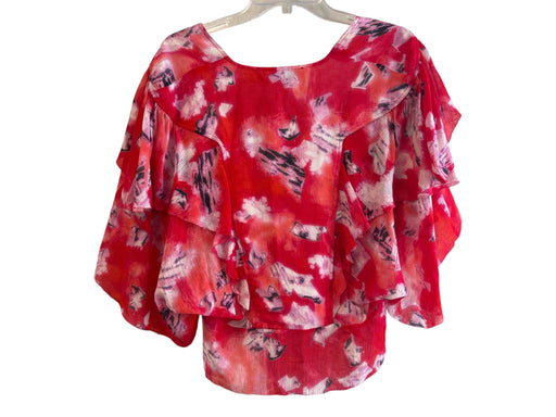 IRO Size 36 Red & White Silk & Linen V Neck Abstract Print Half Sleeve Top Red & White / 36