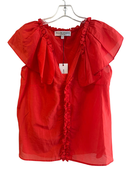Inclan Studio Size Large Orange Cotton & Silk Sleeveless Button Down Top Orange / Large