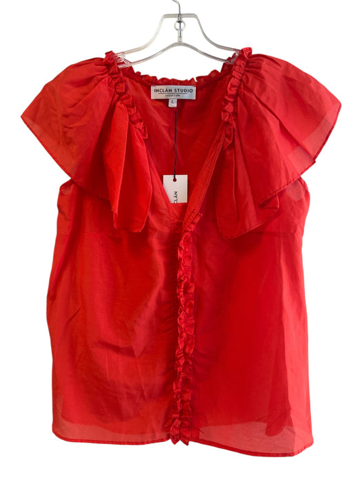 Inclan Studio Size Large Orange Cotton & Silk Sleeveless Button Down Top Orange / Large