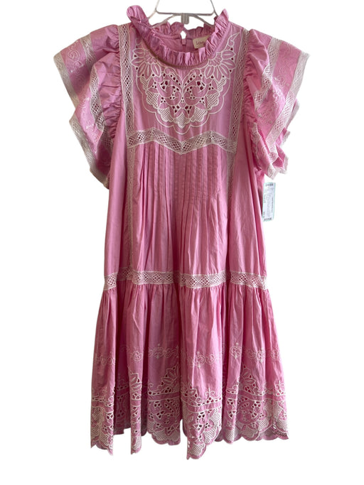 Love The Label Size Medium Pink & White Cotton Embroidered Back Zip Dress Pink & White / Medium