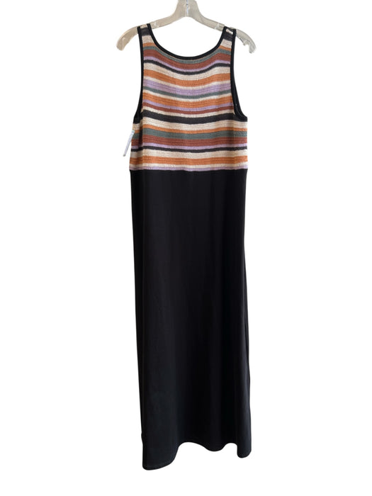 Lilla P Size Large Black & Multi Cotton Sleeveless Round Neck Crochet Maxi Dress Black & Multi / Large