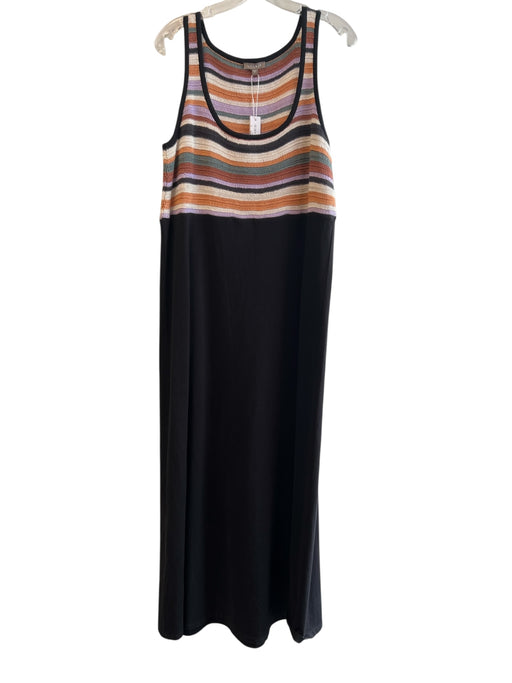 Lilla P Size Large Black & Multi Cotton Sleeveless Round Neck Crochet Maxi Dress Black & Multi / Large