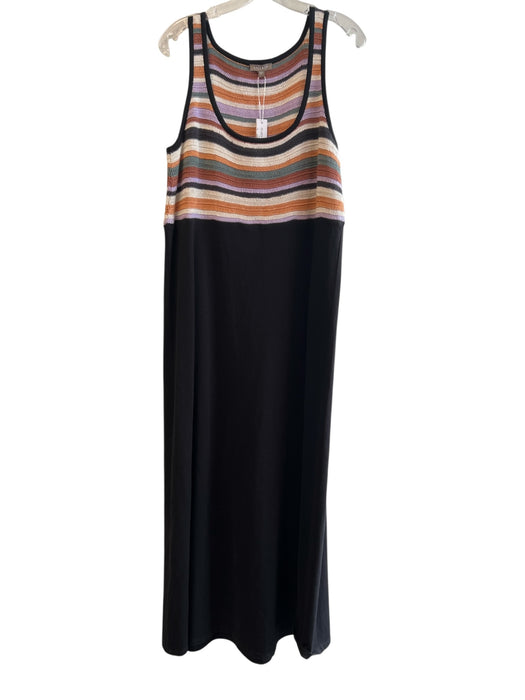 Lilla P Size Large Black & Multi Cotton Sleeveless Round Neck Crochet Maxi Dress Black & Multi / Large