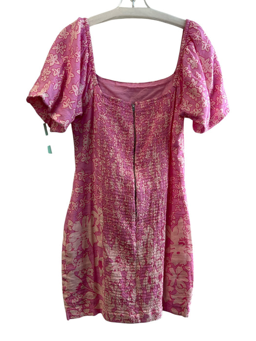 Love The Label Size Small Pink & Cream Linen & Viscose Abstract Floral Dress Pink & Cream / Small