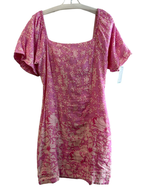 Love The Label Size Small Pink & Cream Linen & Viscose Abstract Floral Dress Pink & Cream / Small