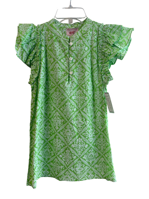 Banjanan Size XS Lime Green & White Cotton Sleeveless Ruffles 3 button Top Lime Green & White / XS
