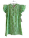 Banjanan Size XS Lime Green & White Cotton Sleeveless Ruffles 3 button Top Lime Green & White / XS