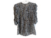 Veronica Beard Size 2 Navy & Brown Silk All Over Print Half Ruched Sleeve Top Navy & Brown / 2