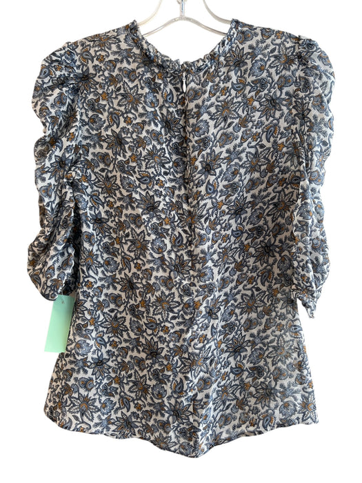 Veronica Beard Size 2 Navy & Brown Silk All Over Print Half Ruched Sleeve Top Navy & Brown / 2