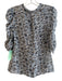 Veronica Beard Size 2 Navy & Brown Silk All Over Print Half Ruched Sleeve Top Navy & Brown / 2
