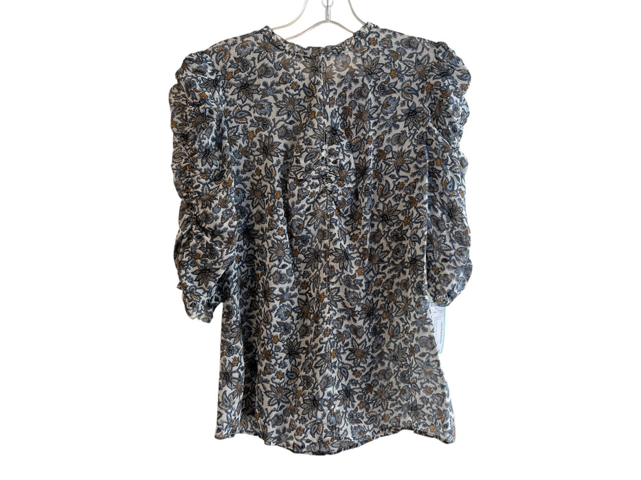 Veronica Beard Size 2 Navy & Brown Silk All Over Print Half Ruched Sleeve Top Navy & Brown / 2
