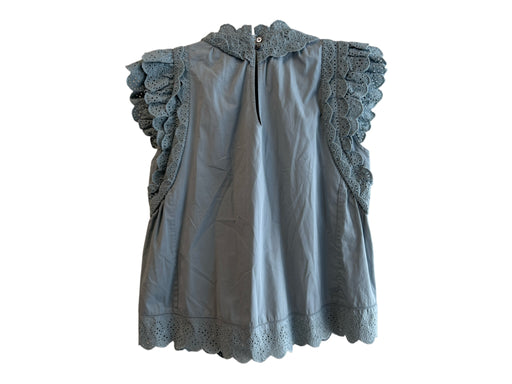 Sea New York Size 4 Teal Gray Cotton Keyhole Back Tiered Ruffle Detail Top Teal Gray / 4