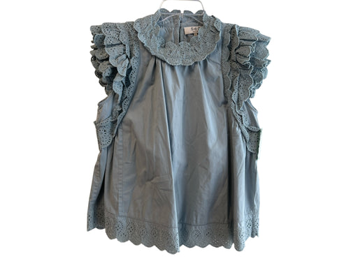 Sea New York Size 4 Teal Gray Cotton Keyhole Back Tiered Ruffle Detail Top Teal Gray / 4
