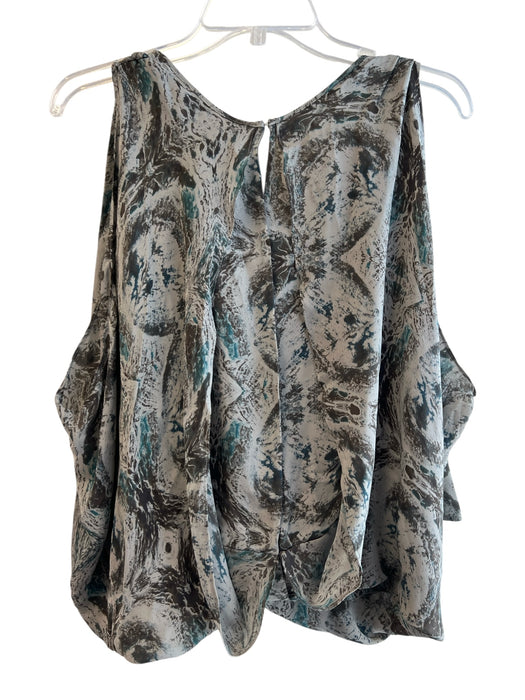 Robert Rodriguez Size 4 Gray & Teal Silk Sleeveless V Neck All Over Print Top Gray & Teal / 4