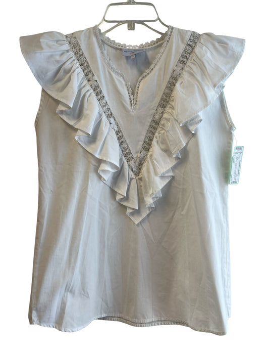 Mi Golondrina Size Small White No Fabric Tag Sleeveless Round Split Neck Top White / Small