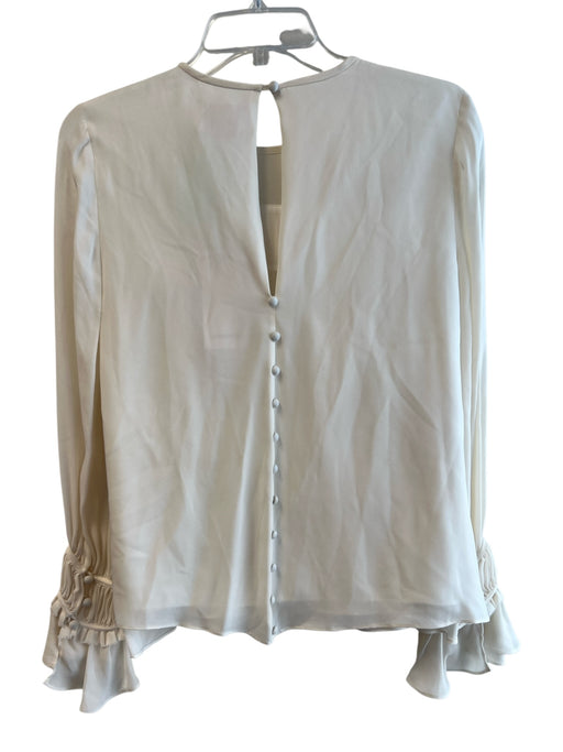 Cinq a Sept Size XS Ivory Silk Long Sleeve Ruching Front Round Neck Lined Top Ivory / XS