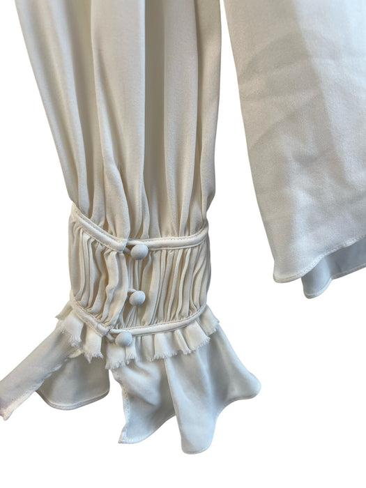 Cinq a Sept Size XS Ivory Silk Long Sleeve Ruching Front Round Neck Lined Top Ivory / XS