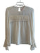 Cinq a Sept Size XS Ivory Silk Long Sleeve Ruching Front Round Neck Lined Top Ivory / XS