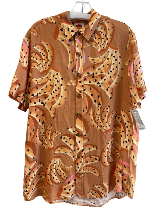 Farm Size Small Orange & Multi No Fabric Tag Short Sleeve Collared Banana Top Orange & Multi / Small