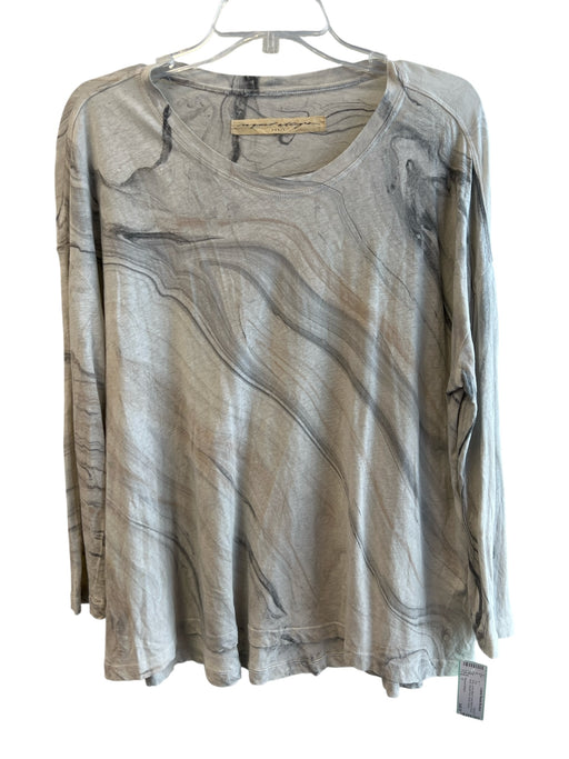 Raquel Allegra Size 1 Gray Linen Blend Long Sleeve Round Neck Marble Print Top Gray / 1
