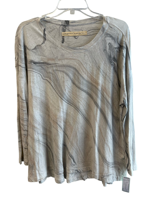 Raquel Allegra Size 1 Gray Linen Blend Long Sleeve Round Neck Marble Print Top Gray / 1