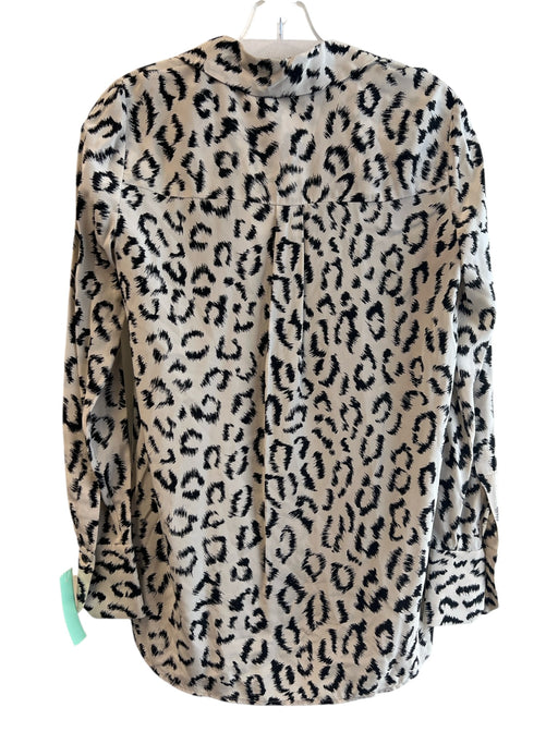 A.L.C. Size 0 Beige & Black Silk Long Sleeve Collared Animal Print Top Beige & Black / 0