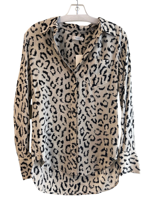 A.L.C. Size 0 Beige & Black Silk Long Sleeve Collared Animal Print Top Beige & Black / 0
