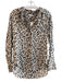 A.L.C. Size 0 Beige & Black Silk Long Sleeve Collared Animal Print Top Beige & Black / 0