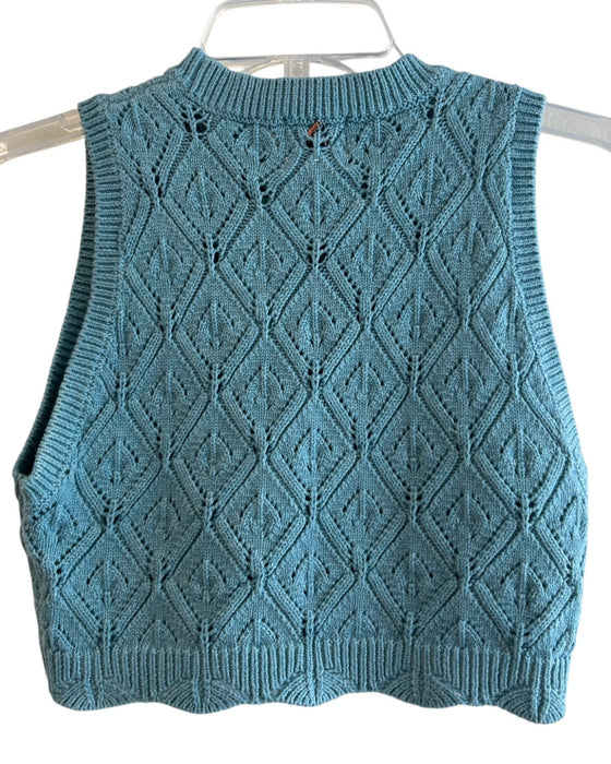 Misa Size Small Teal Blue Cotton & Cashmere Knit Sleeveless Round Neck Crop Top Teal Blue / Small