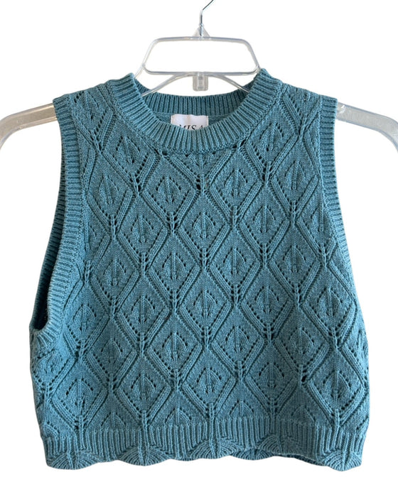 Misa Size Small Teal Blue Cotton & Cashmere Knit Sleeveless Round Neck Crop Top Teal Blue / Small