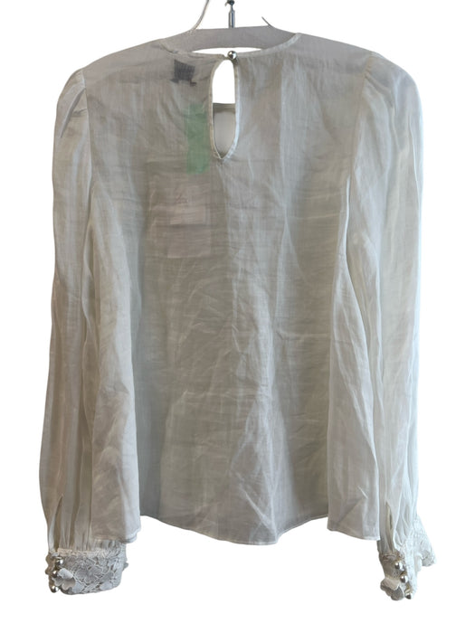Cami NYC Size Small White Ramie Long Sleeve Round Neck Keyhole Back Top White / Small