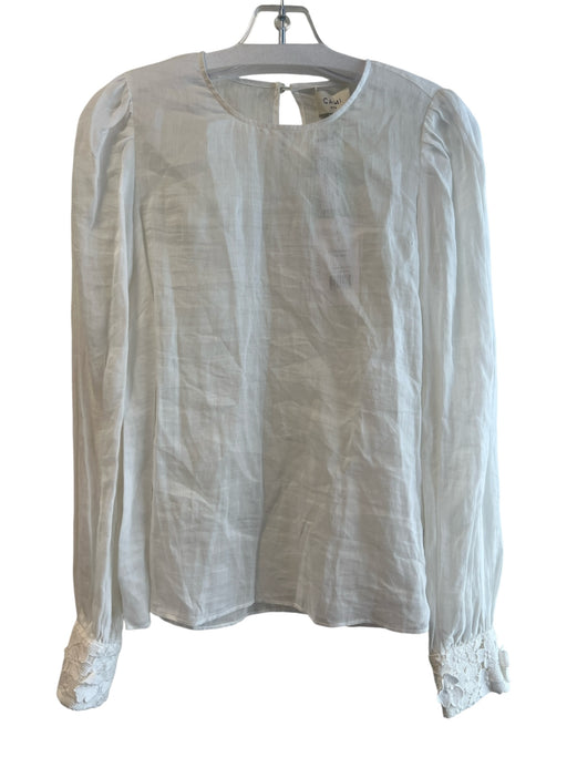 Cami NYC Size Small White Ramie Long Sleeve Round Neck Keyhole Back Top White / Small