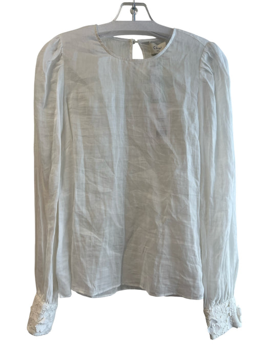Cami NYC Size Small White Ramie Long Sleeve Round Neck Keyhole Back Top White / Small