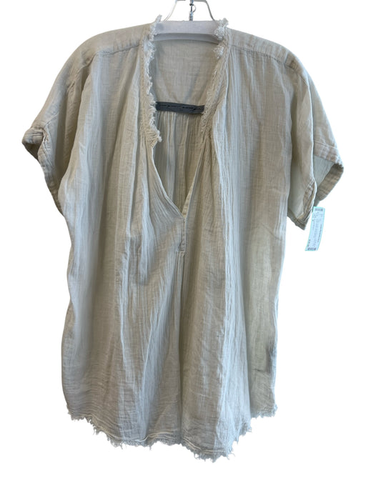 Raquel Allegra Size 0 Ivory Cotton Short Sleeve V Neck Raw Hem Sheer Top Ivory / 0