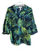 Joseph Ribkoff Size 14 Black & Green Polyester 3/4 Sleeve Palm Leaf V Neck Top Black & Green / 14