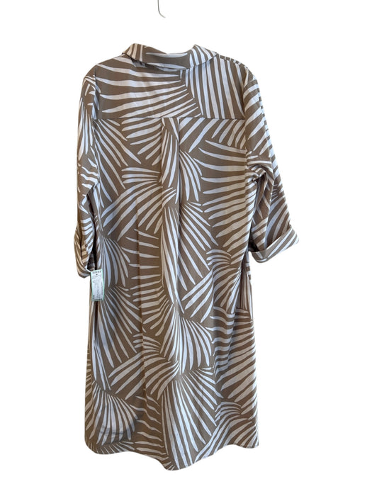 Joseph Ribkoff Size 16 Tan & White Nylon Blend All Over Print Button Down Dress Tan & White / 16