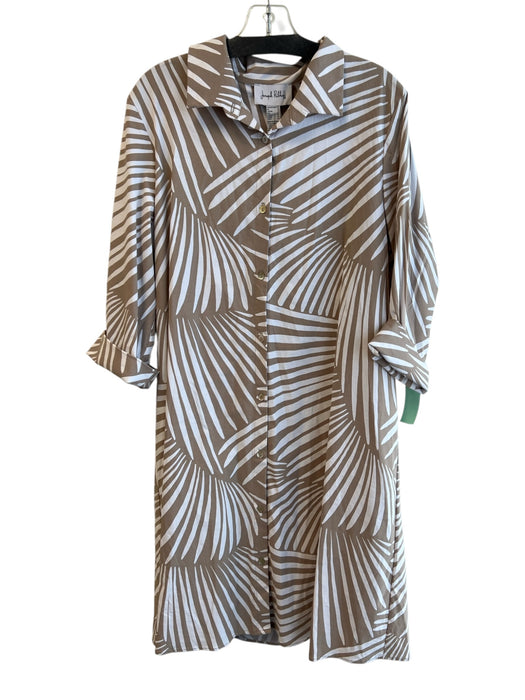 Joseph Ribkoff Size 16 Tan & White Nylon Blend All Over Print Button Down Dress Tan & White / 16