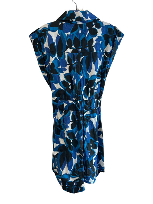 Karina Grimaldi Size Large Blue, Black & White Linen Sleeveless Collared Jumper Blue, Black & White / Large