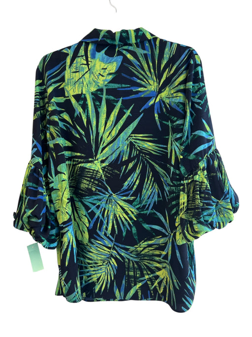 Joseph Ribkoff Size 16 Black & Green Polyester 3/4 Balloon Sleeve palm print Top Black & Green / 16