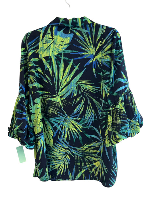 Joseph Ribkoff Size 16 Black & Green Polyester 3/4 Balloon Sleeve palm print Top Black & Green / 16