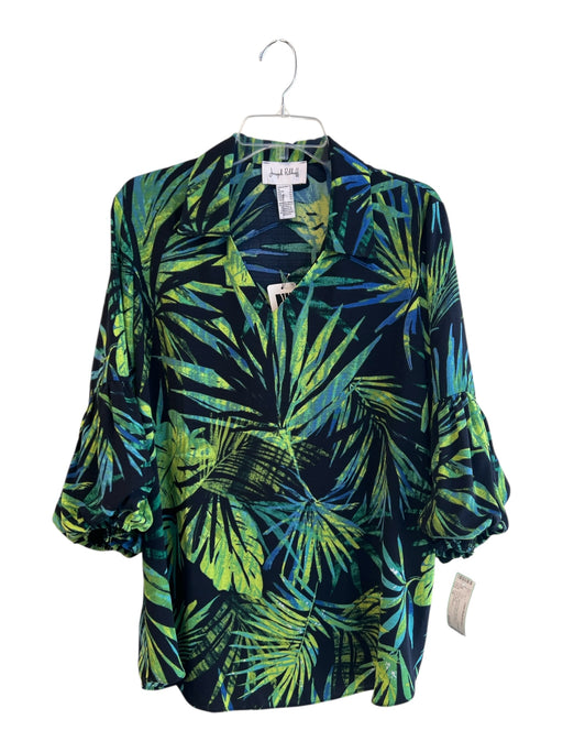 Joseph Ribkoff Size 16 Black & Green Polyester 3/4 Balloon Sleeve palm print Top Black & Green / 16