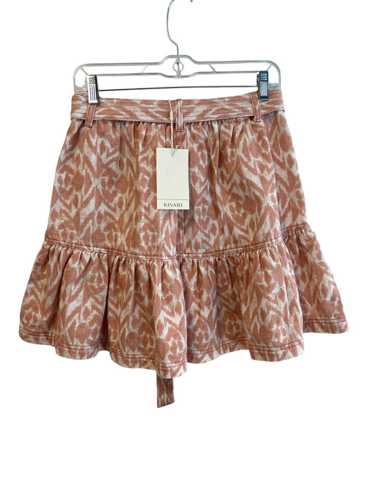 Kivari Size 6 melon & cream Cotton All Over Print Pockets Belt Ruffle Hem Skirt melon & cream / 6
