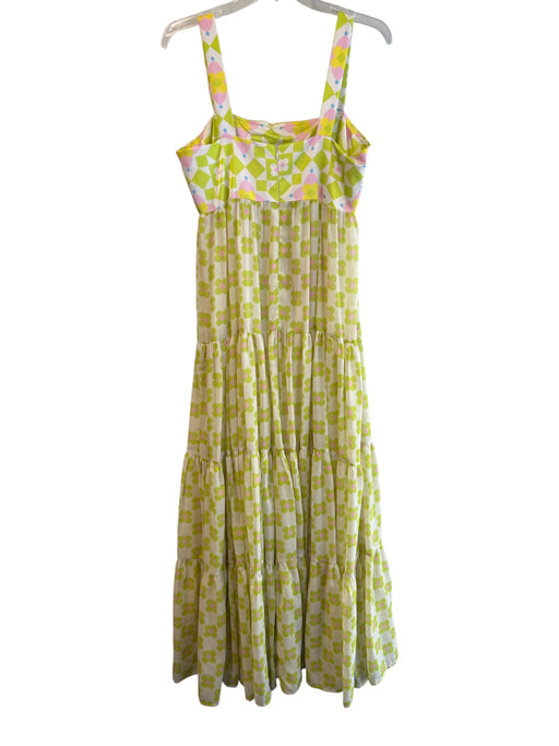 Silka Size Medium Lime & Pink Silk Lined Geometric Floral Back Zip Dress Lime & Pink / Medium