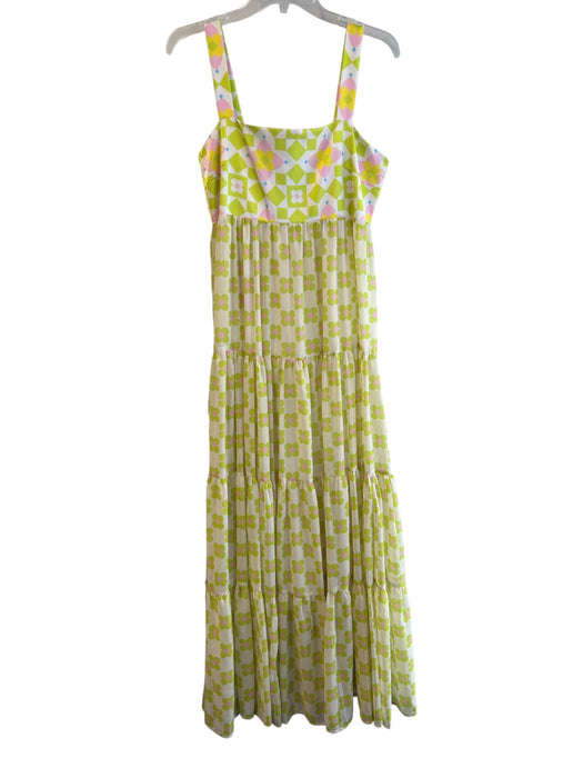 Silka Size Medium Lime & Pink Silk Lined Geometric Floral Back Zip Dress Lime & Pink / Medium