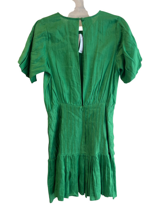 KLEID Size Medium Kelly Green Linen Open Back Zip Short Puff Sleeve Pleats Dress Kelly Green / Medium