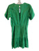 KLEID Size Medium Kelly Green Linen Open Back Zip Short Puff Sleeve Pleats Dress Kelly Green / Medium