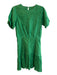 KLEID Size Medium Kelly Green Linen Open Back Zip Short Puff Sleeve Pleats Dress Kelly Green / Medium