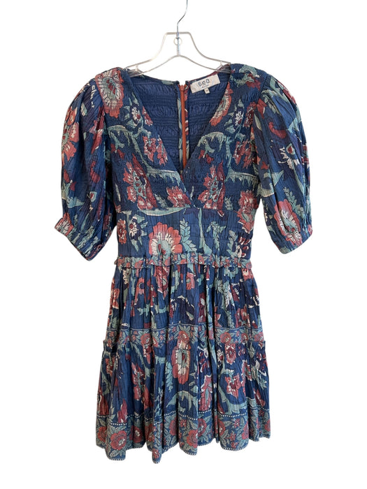 Sea New York Size XS Blue & Multi Cotton Lined Back Zip Abstract FLoral Dress Blue & Multi / XS