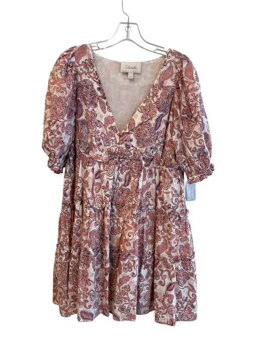 Cleobella Size XS Pink & blue Organic Cotton Lined V Neck Abstract Floral Dress Pink & blue / XS