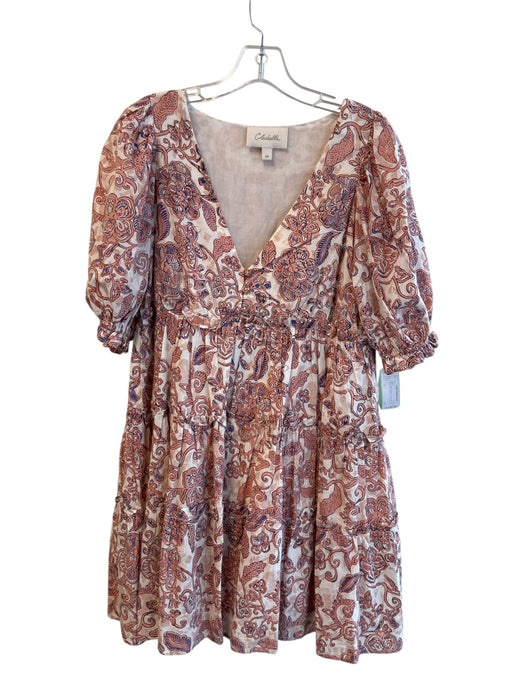 Cleobella Size XS Pink & blue Organic Cotton Lined V Neck Abstract Floral Dress Pink & blue / XS